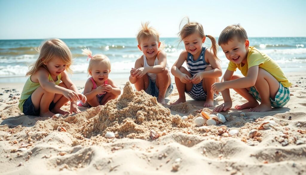 Kinder spielen am Ostseestrand