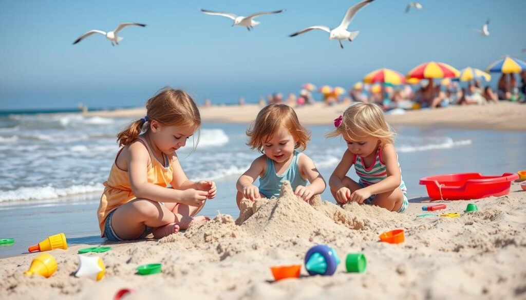 Kinder spielen am Ostseestrand