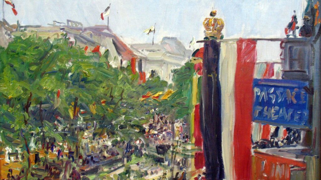 Gemälde von Max Slevogt zeigt den festlich beflaggten Boulevard Unter den Linden 1913