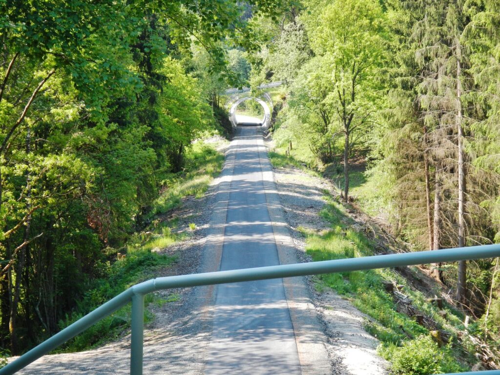 Asphaltierter Radweg im Naturpark Rothaargebirge führt auf einen kurzen Tunnel zu